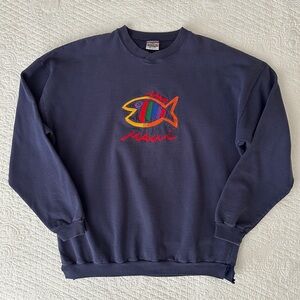 Vintage 90s Maui Hawaii Embroidered Sweatshirt Sgt Leisure Rainbow Fish